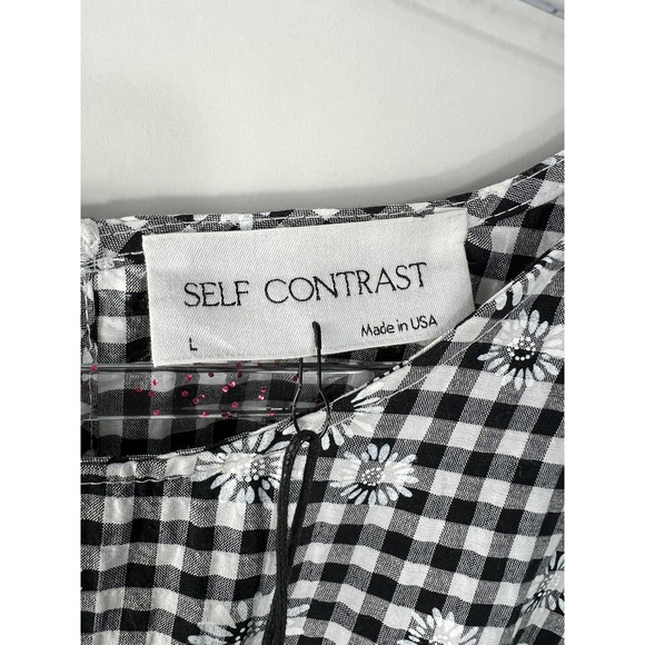 Self Contrast Black And White Floral‎ Checkered Mini Dress Women's Size L NWT - Picture 4 of 9